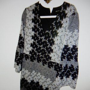 MAGGY LONDON black/gray ombre floral knit dress bell sleeves size 12